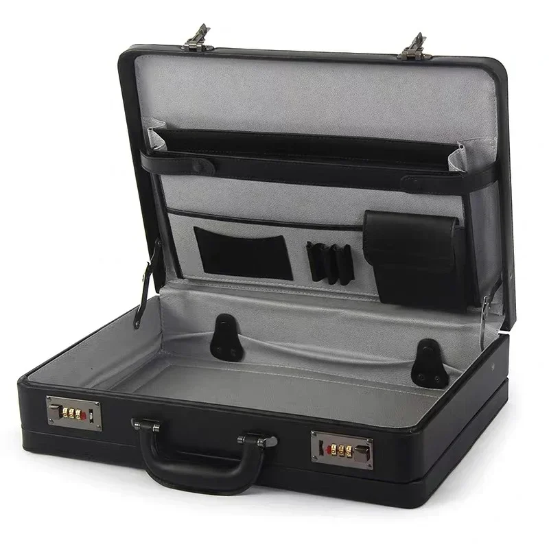 Leather Work Laptop Bag - Valigetta Multifunzione Portatile con Serratura, Borsa