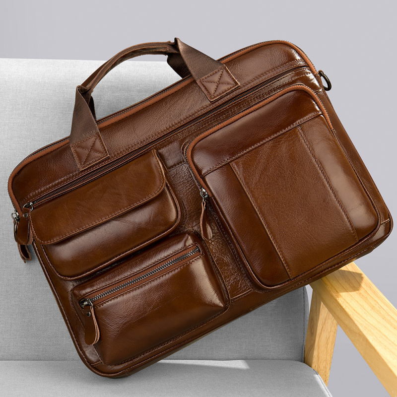 Leather Work Laptop Bag - Borsa da lavoro in vera pelle