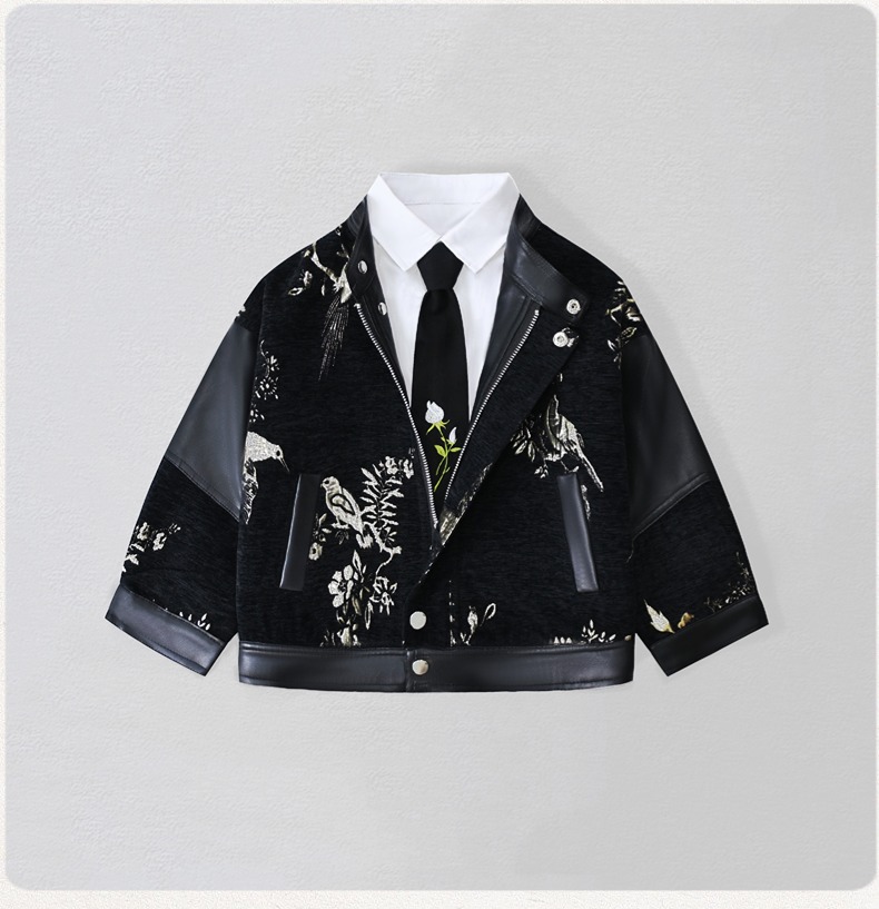 Leather Work Jacket - Gentleman Kids Ricamo Giacca da motociclista