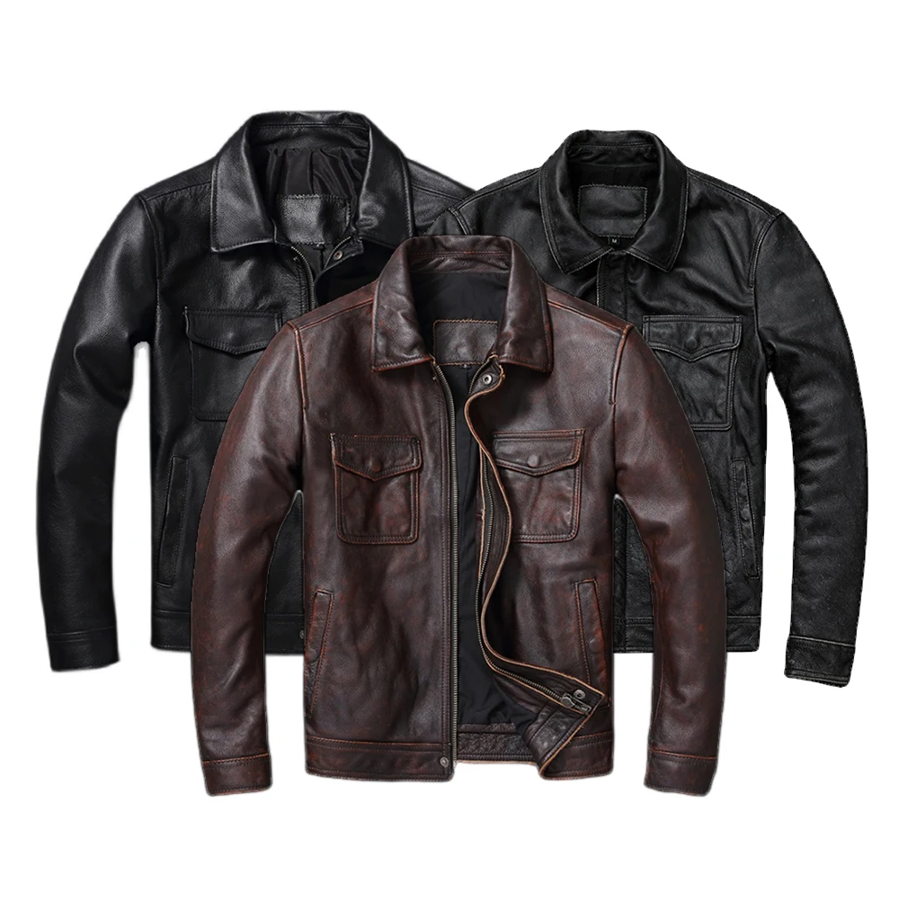 Leather Work Jacket - Giacca Vintage in vera pelle marrone
