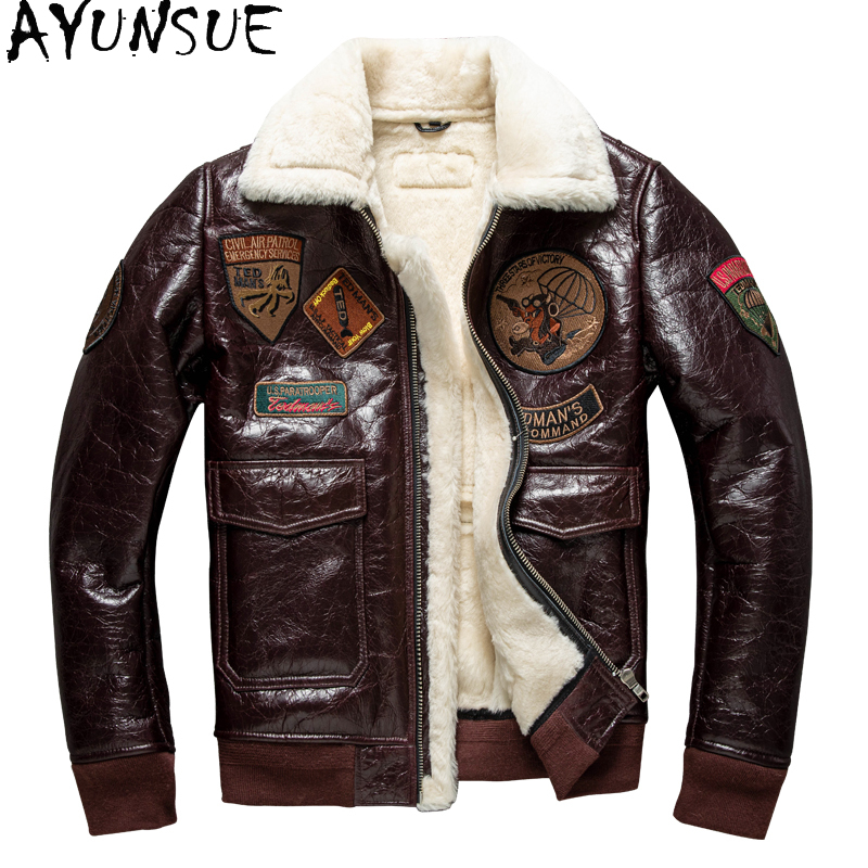Leather Work Jacket - AYUNSUE Giacca invernale in pelle da
